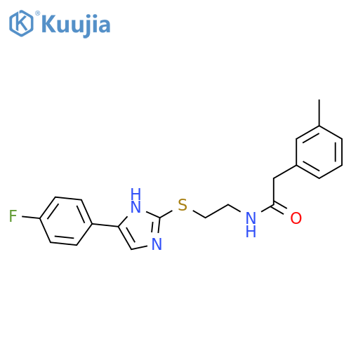 N-(2-{5-(4-fluorophenyl)-1H-imidazol-2-ylsulfanyl}ethyl)-2-(3-methylphenyl)acetamide structure