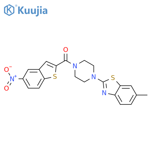 6-methyl-2-4-(5-nitro-1-benzothiophene-2-carbonyl)piperazin-1-yl-1,3-benzothiazole structure