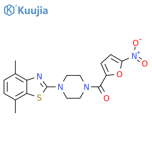 4,7-dimethyl-2-4-(5-nitrofuran-2-carbonyl)piperazin-1-yl-1,3-benzothiazole structure