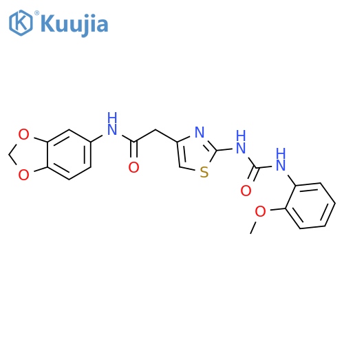 N-(2H-1,3-benzodioxol-5-yl)-2-(2-{(2-methoxyphenyl)carbamoylamino}-1,3-thiazol-4-yl)acetamide structure