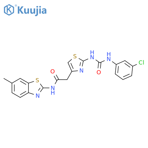 2-(2-{(3-chlorophenyl)carbamoylamino}-1,3-thiazol-4-yl)-N-(6-methyl-1,3-benzothiazol-2-yl)acetamide structure
