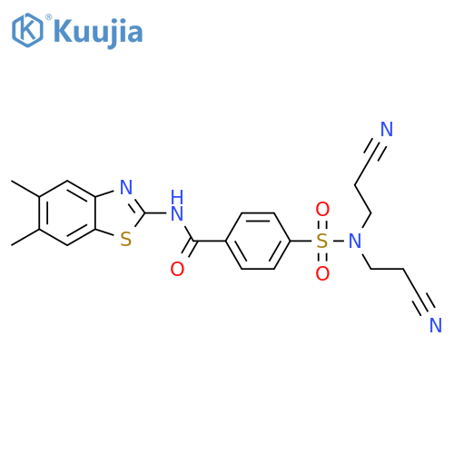4-bis(2-cyanoethyl)sulfamoyl-N-(5,6-dimethyl-1,3-benzothiazol-2-yl)benzamide structure