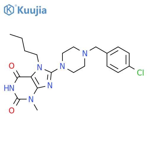 7-butyl-8-{4-(4-chlorophenyl)methylpiperazin-1-yl}-3-methyl-2,3,6,7-tetrahydro-1H-purine-2,6-dione structure