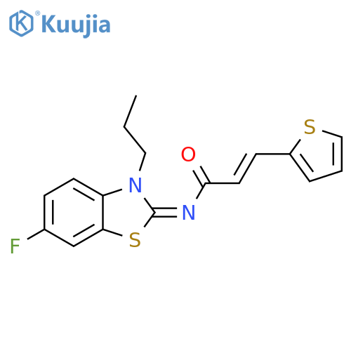 (2E)-N-(2Z)-6-fluoro-3-propyl-2,3-dihydro-1,3-benzothiazol-2-ylidene-3-(thiophen-2-yl)prop-2-enamide structure