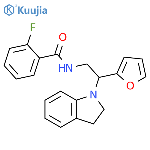 N-2-(2,3-dihydro-1H-indol-1-yl)-2-(furan-2-yl)ethyl-2-fluorobenzamide structure