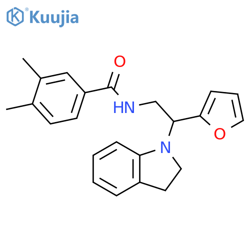 N-2-(2,3-dihydro-1H-indol-1-yl)-2-(furan-2-yl)ethyl-3,4-dimethylbenzamide structure