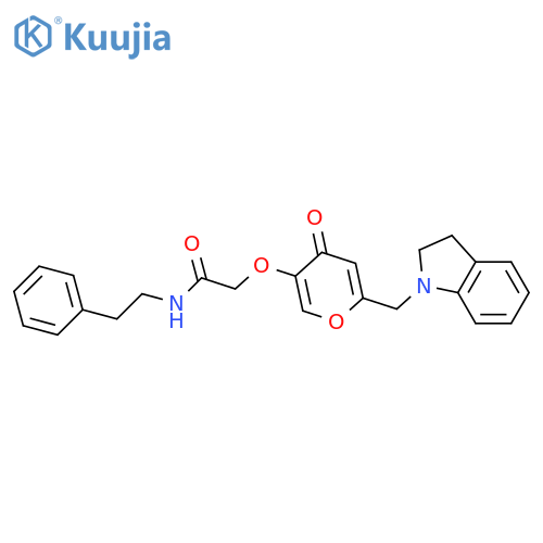 2-({6-(2,3-dihydro-1H-indol-1-yl)methyl-4-oxo-4H-pyran-3-yl}oxy)-N-(2-phenylethyl)acetamide structure