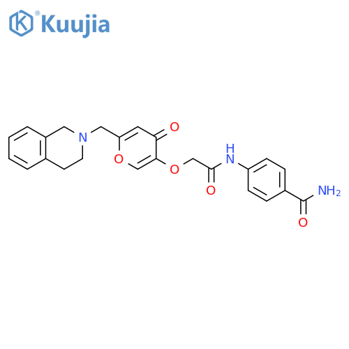 4-2-({4-oxo-6-(1,2,3,4-tetrahydroisoquinolin-2-yl)methyl-4H-pyran-3-yl}oxy)acetamidobenzamide structure
