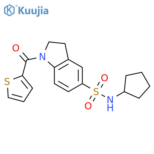 N-cyclopentyl-1-(thiophene-2-carbonyl)-2,3-dihydro-1H-indole-5-sulfonamide structure