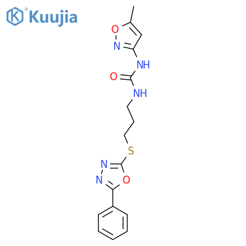 1-(5-methyl-1,2-oxazol-3-yl)-3-{3-(5-phenyl-1,3,4-oxadiazol-2-yl)sulfanylpropyl}urea structure