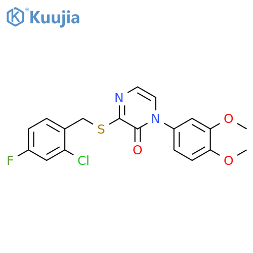 3-{(2-chloro-4-fluorophenyl)methylsulfanyl}-1-(3,4-dimethoxyphenyl)-1,2-dihydropyrazin-2-one structure