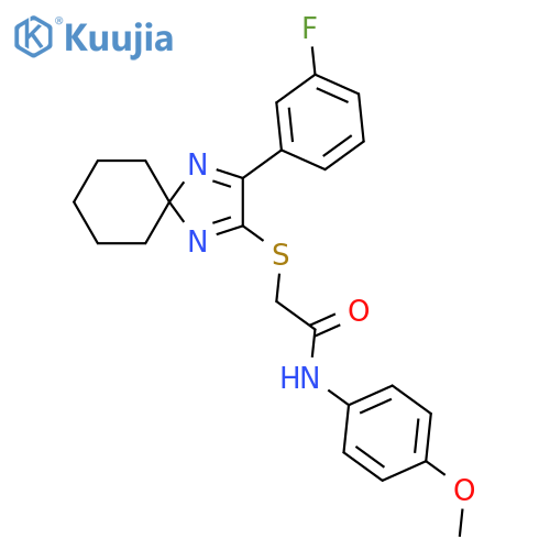 2-{3-(3-fluorophenyl)-1,4-diazaspiro4.5deca-1,3-dien-2-ylsulfanyl}-N-(4-methoxyphenyl)acetamide structure