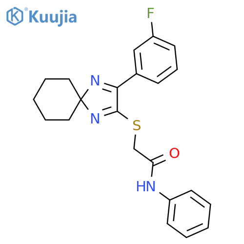 2-{3-(3-fluorophenyl)-1,4-diazaspiro4.5deca-1,3-dien-2-ylsulfanyl}-N-phenylacetamide structure
