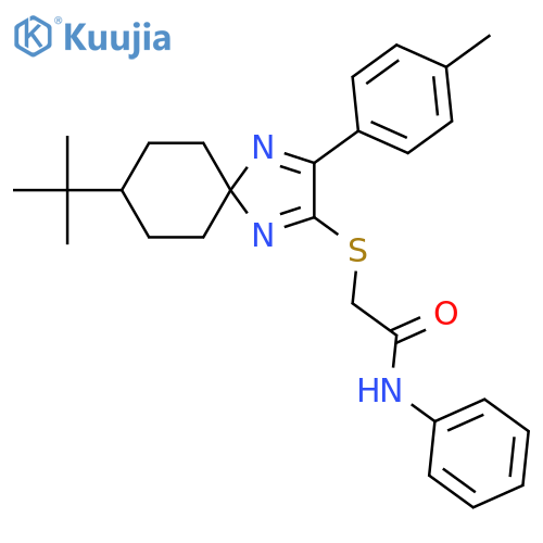2-{8-tert-butyl-3-(4-methylphenyl)-1,4-diazaspiro4.5deca-1,3-dien-2-ylsulfanyl}-N-phenylacetamide structure