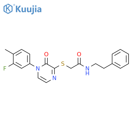 2-{4-(3-fluoro-4-methylphenyl)-3-oxo-3,4-dihydropyrazin-2-ylsulfanyl}-N-(2-phenylethyl)acetamide structure
