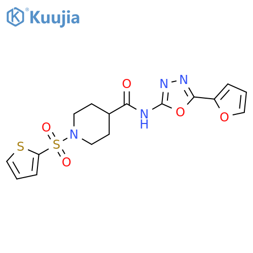 N-5-(furan-2-yl)-1,3,4-oxadiazol-2-yl-1-(thiophene-2-sulfonyl)piperidine-4-carboxamide structure
