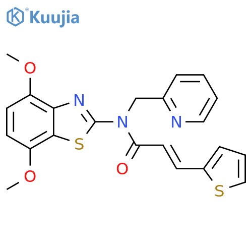 (2E)-N-(4,7-dimethoxy-1,3-benzothiazol-2-yl)-N-(pyridin-2-yl)methyl-3-(thiophen-2-yl)prop-2-enamide structure