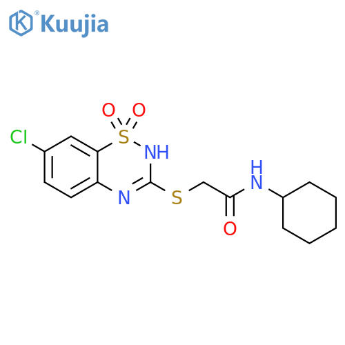 2-(7-chloro-1,1-dioxo-4H-1lambda6,2,4-benzothiadiazin-3-yl)sulfanyl-N-cyclohexylacetamide structure