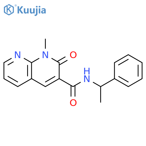 1-methyl-2-oxo-N-(1-phenylethyl)-1,2-dihydro-1,8-naphthyridine-3-carboxamide structure