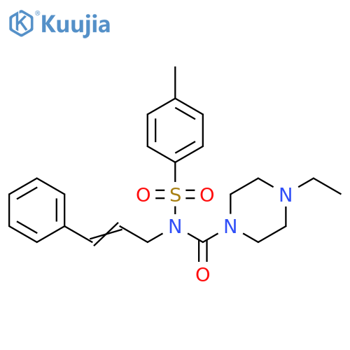4-ethyl-N-(4-methylbenzenesulfonyl)-N-(2E)-3-phenylprop-2-en-1-ylpiperazine-1-carboxamide structure