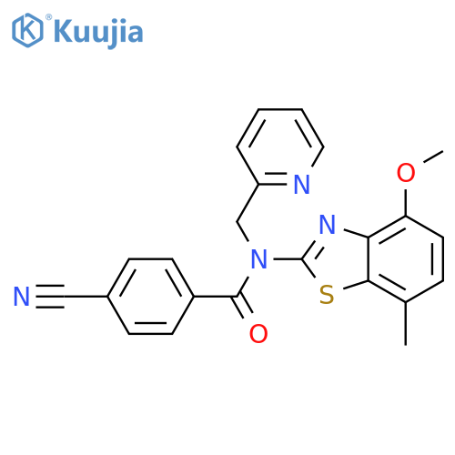 4-cyano-N-(4-methoxy-7-methyl-1,3-benzothiazol-2-yl)-N-(pyridin-2-yl)methylbenzamide structure