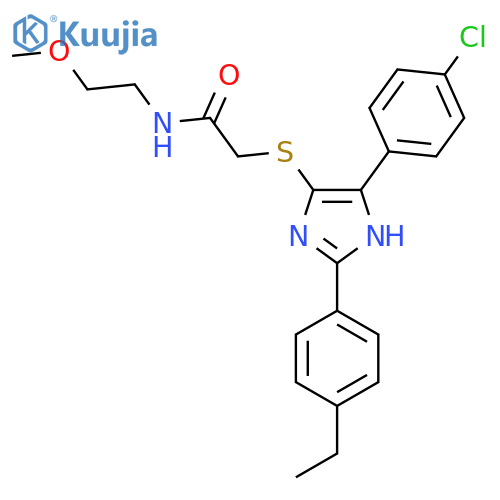 2-{5-(4-chlorophenyl)-2-(4-ethylphenyl)-1H-imidazol-4-ylsulfanyl}-N-(2-methoxyethyl)acetamide structure