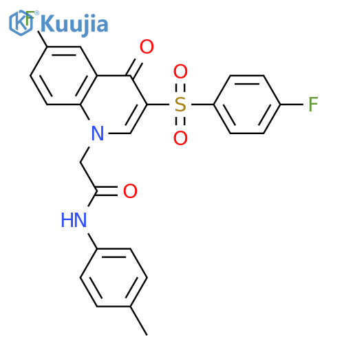 2-6-fluoro-3-(4-fluorobenzenesulfonyl)-4-oxo-1,4-dihydroquinolin-1-yl-N-(4-methylphenyl)acetamide structure