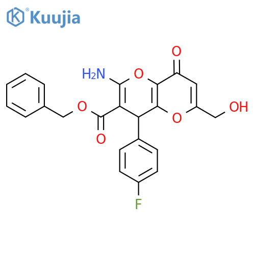Benzyl 2-amino-4-(4-fluorophenyl)-6-(hydroxymethyl)-8-oxo-4H,8H-pyrano[3,2-b]pyran-3-carboxylate structure