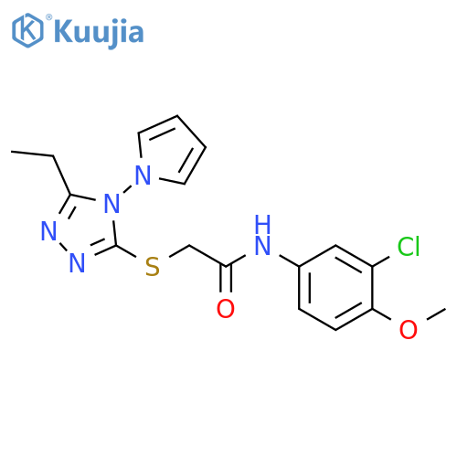 N-(3-chloro-4-methoxyphenyl)-2-{5-ethyl-4-(1H-pyrrol-1-yl)-4H-1,2,4-triazol-3-ylsulfanyl}acetamide structure