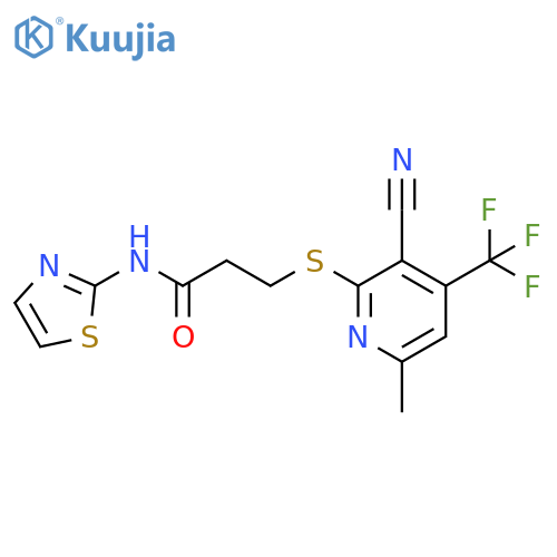 3-{3-cyano-6-methyl-4-(trifluoromethyl)pyridin-2-ylsulfanyl}-N-(1,3-thiazol-2-yl)propanamide structure