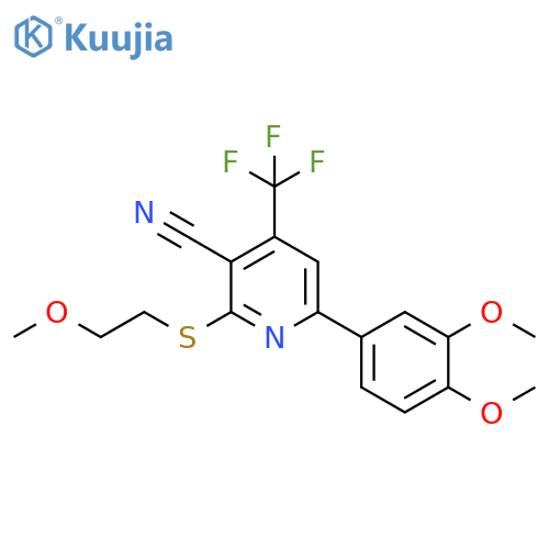 6-(3,4-dimethoxyphenyl)-2-(2-methoxyethylsulfanyl)-4-(trifluoromethyl)pyridine-3-carbonitrile structure