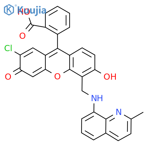 2-{2-Chloro-6-hydroxy-5-[(2-methyl-quinolin-8-ylamino)-methyl]-3-oxo-3H-xanthen-9-yl}-benzoic acid structure