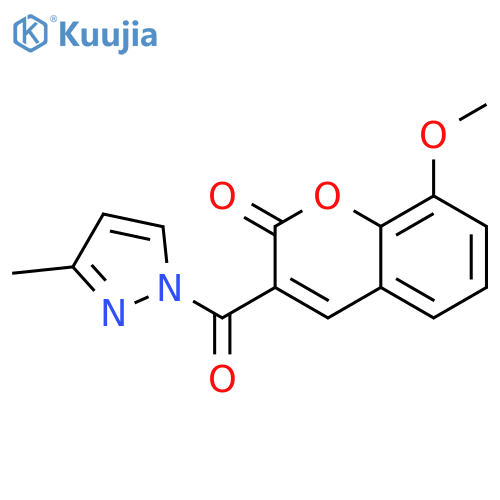 8-methoxy-3-(3-methyl-1H-pyrazole-1-carbonyl)-2H-chromen-2-one structure