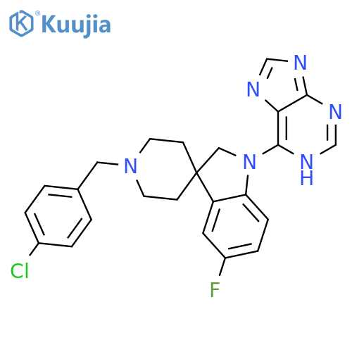 Spiro[3H-indole-3,4'-piperidine],1'-[(4-chlorophenyl)methyl]-5-fluoro-1,2-dihydro-1-(1H-purin-6-yl)- structure