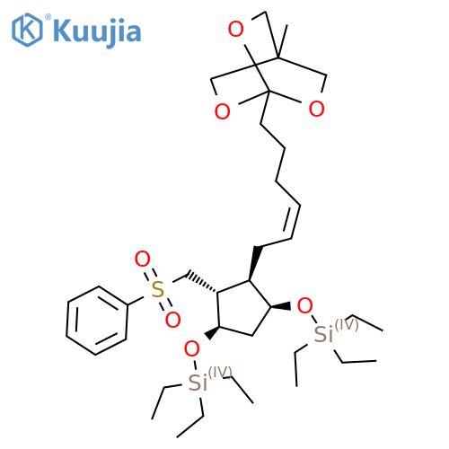 1-{(Z)-6-[(1R,2R,3R,5S)-2-((Phenylsulfonyl)methyl)-3,5-bis-(triethylsilyloxy)cyclopentyl]hex-4-enyl}-4-methyl-2,6,7-trioxabicyclo[2.2.2]octane structure