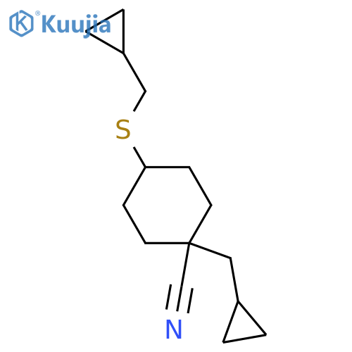 1-(Cyclopropylmethyl)-4-((cyclopropylmethyl)thio)cyclohexanecarbonitrile structure