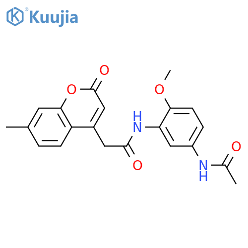 N-(5-acetamido-2-methoxyphenyl)-2-(7-methyl-2-oxo-2H-chromen-4-yl)acetamide structure