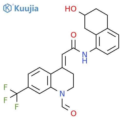 Acetamide,2-[1-formyl-2,3-dihydro-7-(trifluoromethyl)-4(1H)-quinolinylidene]-N-(5,6,7,8-tetrahydro-7-hydroxy-1-naphthalenyl)-, (2E)- structure