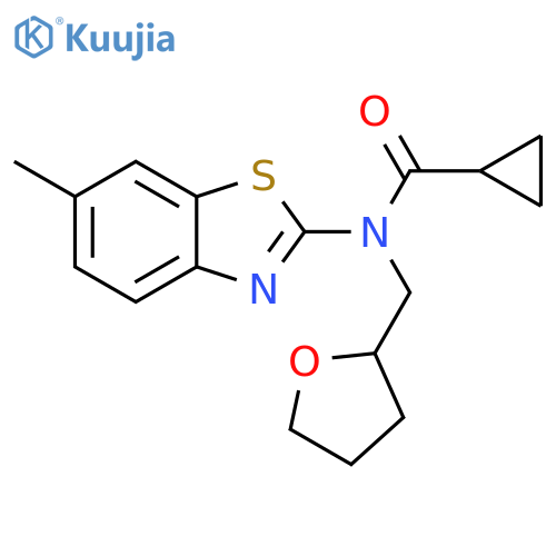 N-(6-methyl-1,3-benzothiazol-2-yl)-N-(oxolan-2-yl)methylcyclopropanecarboxamide structure