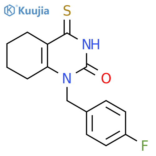 1-(4-fluorophenyl)methyl-4-sulfanylidene-1,2,3,4,5,6,7,8-octahydroquinazolin-2-one structure