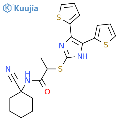 N-(1-cyanocyclohexyl)-2-[(4,5-dithiophen-2-yl-1H-imidazol-2-yl)sulfanyl]propanamide structure
