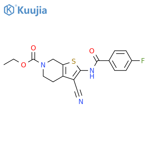 ethyl 3-cyano-2-(4-fluorobenzamido)-4H,5H,6H,7H-thieno2,3-cpyridine-6-carboxylate structure