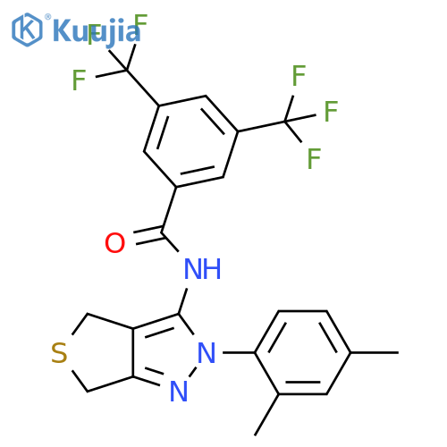 N-2-(2,4-dimethylphenyl)-2H,4H,6H-thieno3,4-cpyrazol-3-yl-3,5-bis(trifluoromethyl)benzamide structure