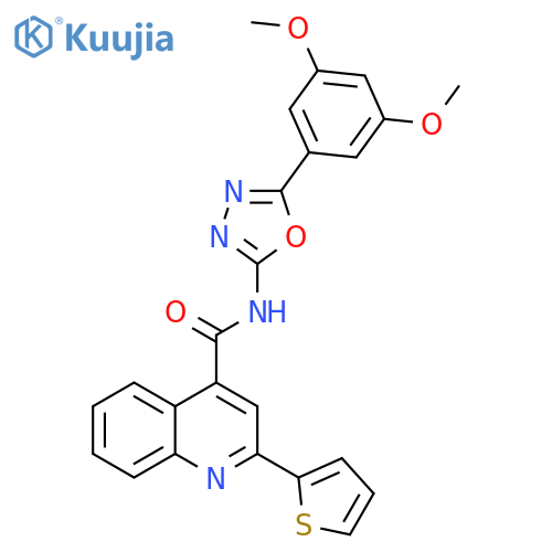 N-5-(3,5-dimethoxyphenyl)-1,3,4-oxadiazol-2-yl-2-(thiophen-2-yl)quinoline-4-carboxamide structure