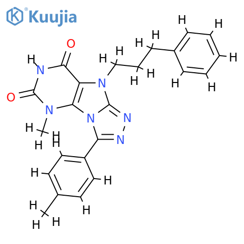 5-methyl-3-(4-methylphenyl)-9-(3-phenylpropyl)-5H,6H,7H,8H,9H-1,2,4triazolo3,4-hpurine-6,8-dione structure
