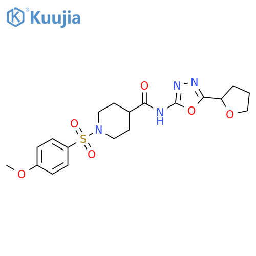 1-(4-methoxybenzenesulfonyl)-N-5-(oxolan-2-yl)-1,3,4-oxadiazol-2-ylpiperidine-4-carboxamide structure