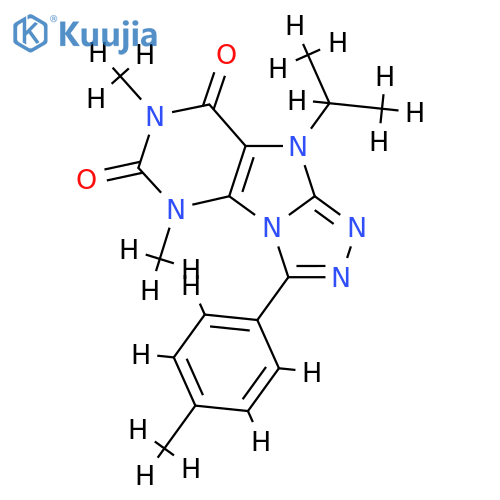 5,7-dimethyl-3-(4-methylphenyl)-9-(propan-2-yl)-5H,6H,7H,8H,9H-1,2,4triazolo3,4-hpurine-6,8-dione structure
