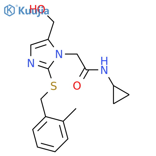 N-cyclopropyl-2-5-(hydroxymethyl)-2-{(2-methylphenyl)methylsulfanyl}-1H-imidazol-1-ylacetamide structure