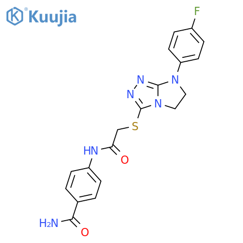 4-(2-{7-(4-fluorophenyl)-5H,6H,7H-imidazo2,1-c1,2,4triazol-3-ylsulfanyl}acetamido)benzamide structure