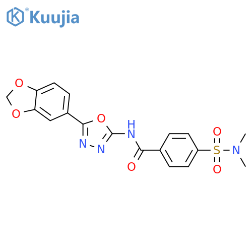 N-5-(2H-1,3-benzodioxol-5-yl)-1,3,4-oxadiazol-2-yl-4-(dimethylsulfamoyl)benzamide structure